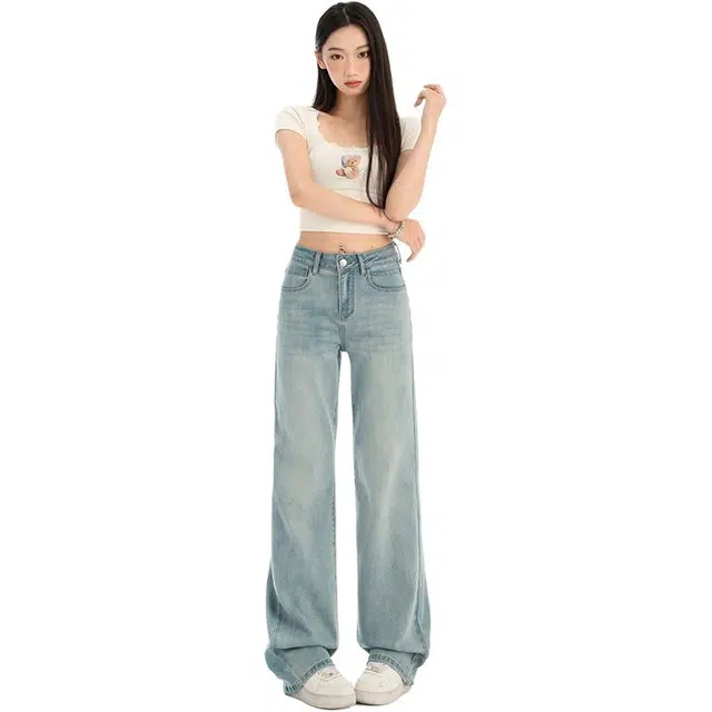 玫丝朵 时尚简约百搭休闲直筒牛仔裤 女款