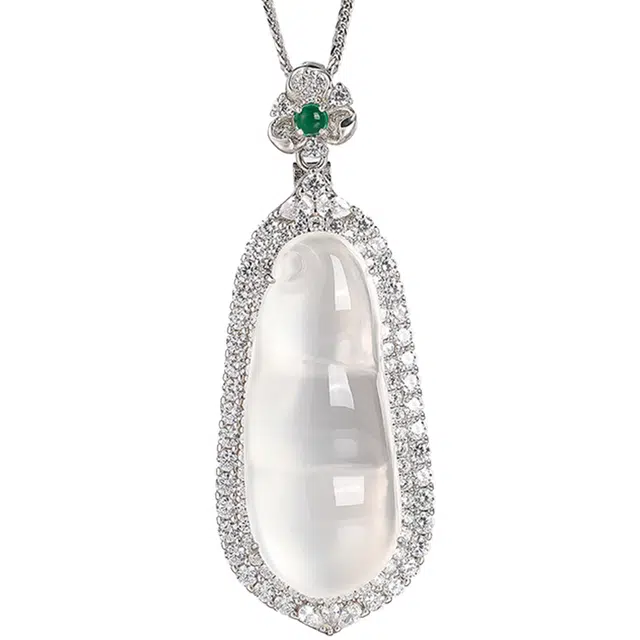 翠雅金楼 新中式高冰三中元福豆 玉髓 玉石项链 男女同款情侣款