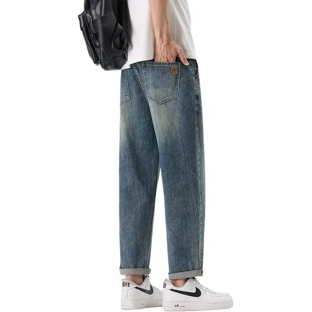 协协乐 美式潮牌高端美式高街宽松锥形哈伦萝卜裤休闲百搭休闲九分裤牛仔裤 男款
