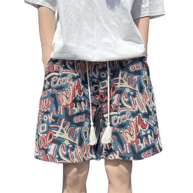 臣目 夏威夷民族风短裤夏季潮牌美式复古痞帅风设计感小众重磅五分裤裤子 男女同款