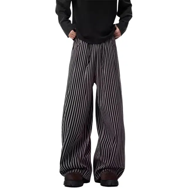 沐诚阳译 美式慵懒风条纹垂感亚麻垂感弯刀阔腿裤休闲裤 男款