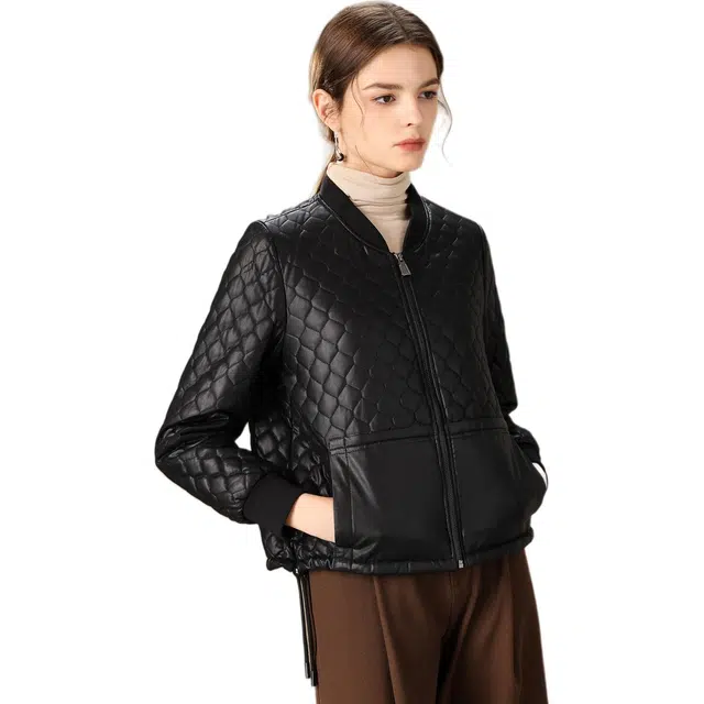 粉红玛琍 纯色合身薄款棉服 女款 黑色