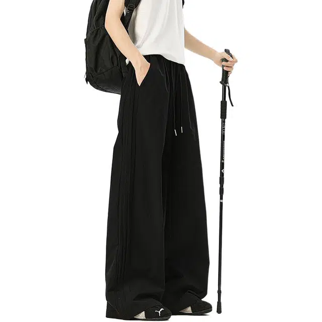 隐狼世家 美式褶皱冰丝垂感直筒宽松运动伞兵裤休闲裤 男款