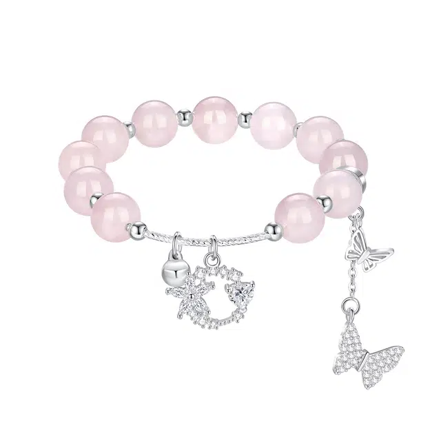 【桃花滚滚来】 七可 在逃公主梦幻蝶舞 新中式国潮转运串珠 小众高级感灵动翅膀甜美#好运 百搭手饰 粉水晶 手串 男女同款情侣款