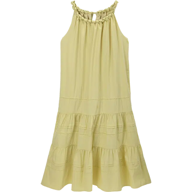 谜秀 扭结镂空设计感纯色无袖挂脖领韩版吊带连衣裙 女款