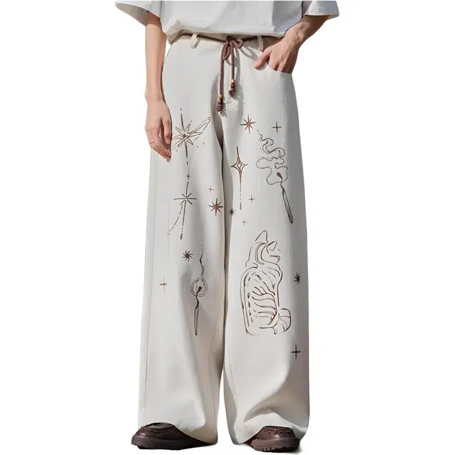 沐诚阳译 日系宽松星空猫咪抽绳休闲裤 男款