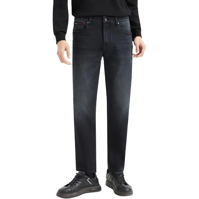 利郎 立体猫须低腰小脚九分裤水洗磨白时尚都市百搭牛仔裤 男款