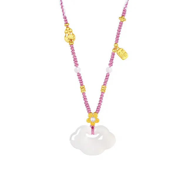 【万事胜意】 周大生 如意顺心纯银镶玉珍珠平安锁套链小众新中式国潮国风毛衣链表白纪念日生日好礼 玉髓 项链 女款