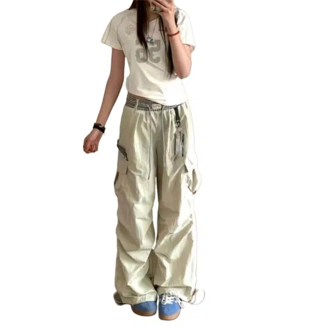 加荣 美式速干伞兵薄款透气潮流百搭弯刀阔腿裤子宽松直筒休闲裤工装裤 男女同款