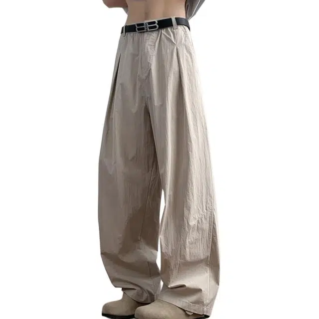 沐诚阳译 美式复古棉麻西裤男宽松直筒长裤双褶设计感亚麻透气阔腿西装裤休闲裤 男款