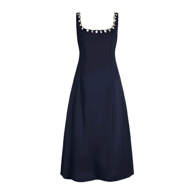 潞优野 高腰修身透气长裙法式气质珠片收腰无袖连衣裙 女款