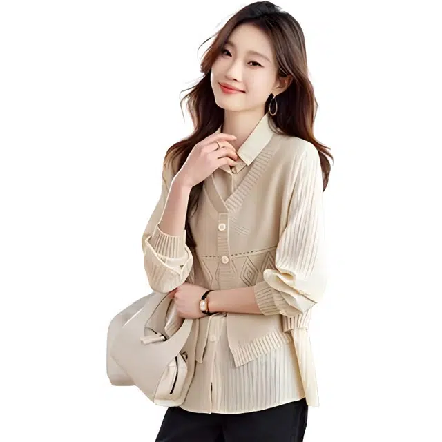 曲韩 通勤长袖纯色衬衫 女款