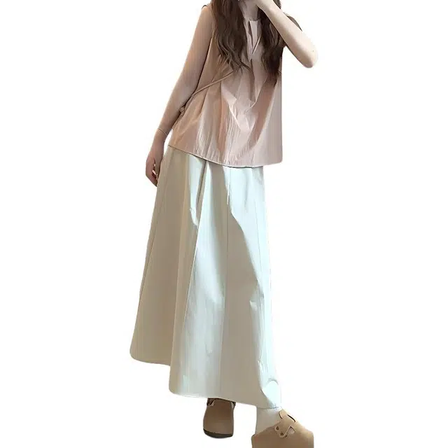 沐晓欣 背心无袖半身裙两件套韩系少女休闲运动服夏季慵懒显瘦松弛感裙装套装 女款