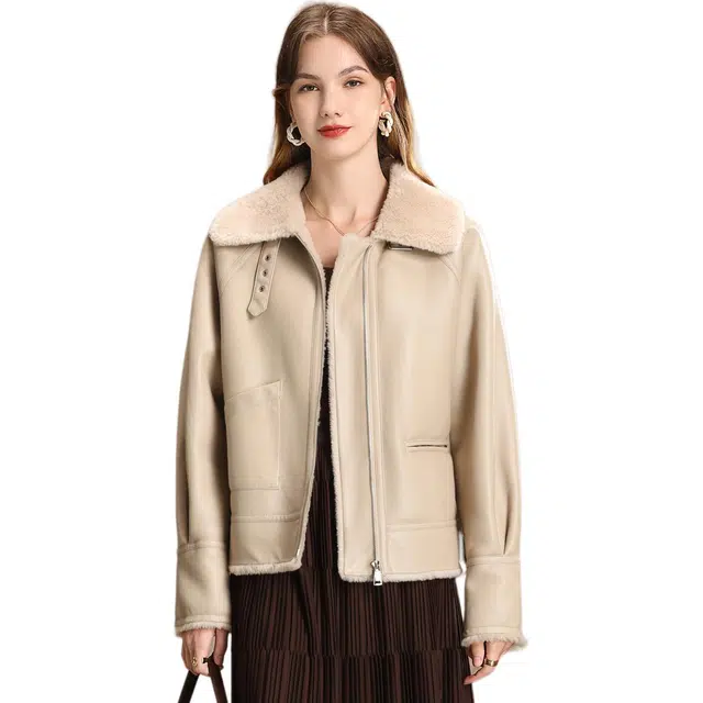 粉红玛琍 宽松拉链无弹夹克外套 女款 燕麦/杏仁驼