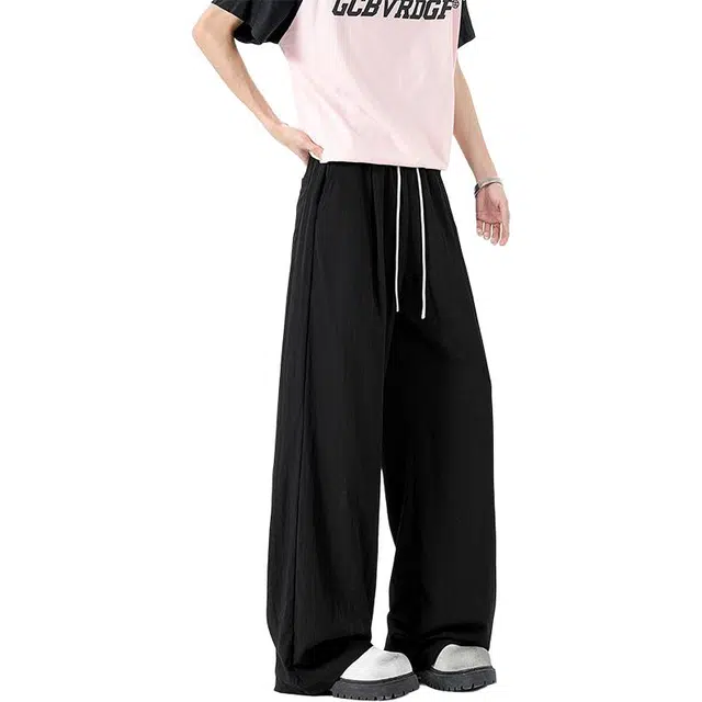 隐狼世家 冰丝慵懒风微褶皱宽松垂坠感直筒休闲裤 男款