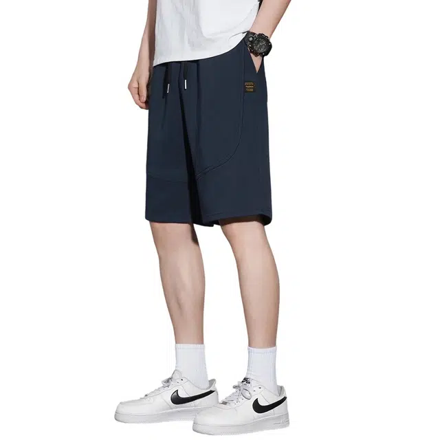 顶峰保罗 无性别主义冰丝薄款凉感亲肤透气宽松直筒中裤潮牌美式五分运动裤子时尚百搭垂感系带休闲短裤 男女同款