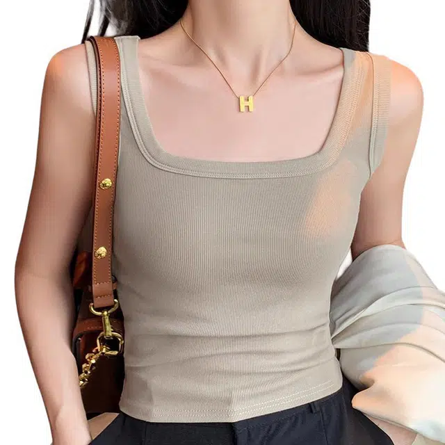 黑恐龙 美式宽肩遮副乳吊带内搭薄款修身简约洋气无胸垫百搭打底上衣背心 女款