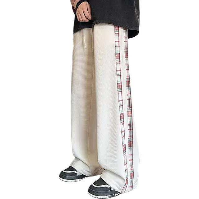 童先森 薄款潮牌条纹拼接宽松阔腿休闲裤 男款