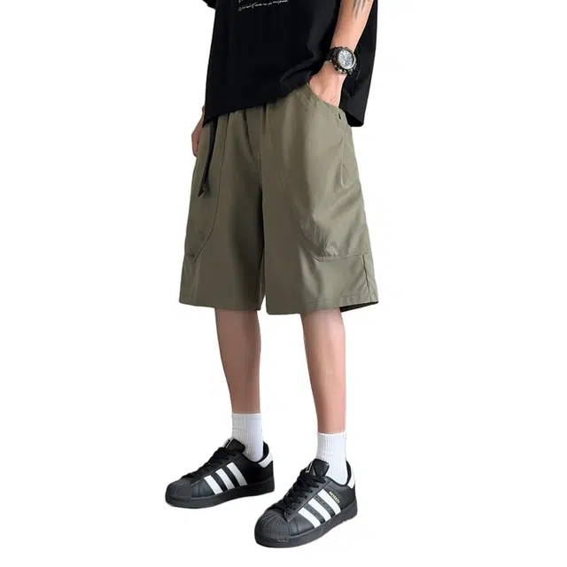 加荣 美式宽松运动薄款透气松紧腰大口袋潮流百搭青少年户外五分工装短裤 男女同款