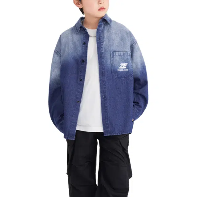 左西衬衫 渐变翻领舒适长袖 牛仔色 中小童