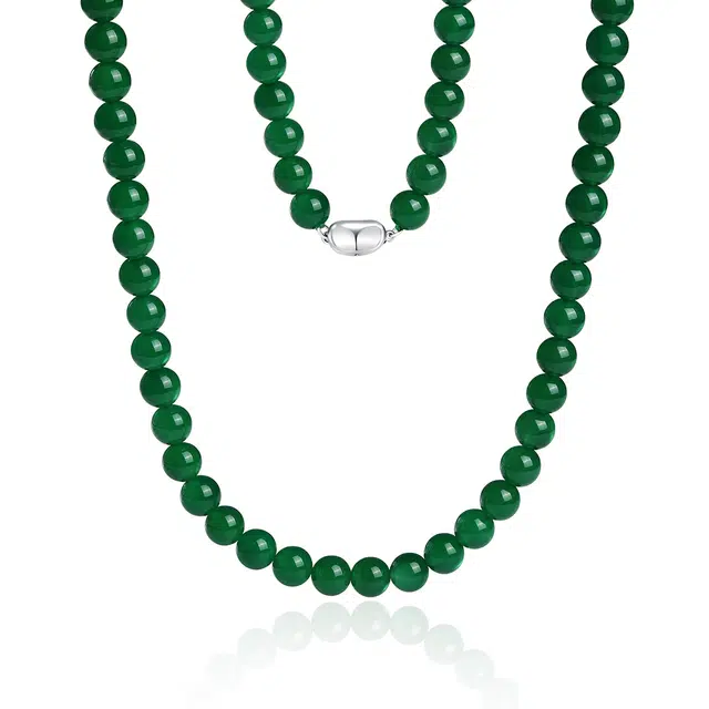 赛菲尔 新中式复古翠绿 经典串珠圆珠 玉髓 玉石项链 女款