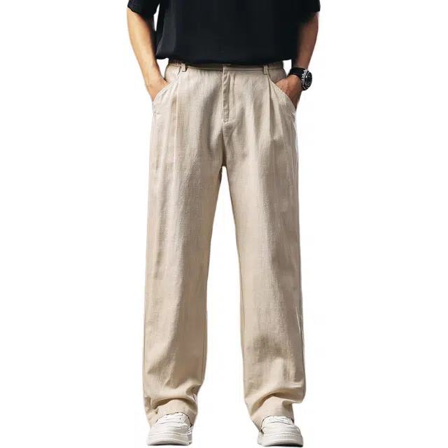 格蓝鹿 薄款痞帅宽松海岛度假穿搭直筒透气棉麻长裤子日系复古高街松弛感休闲裤 男女同款