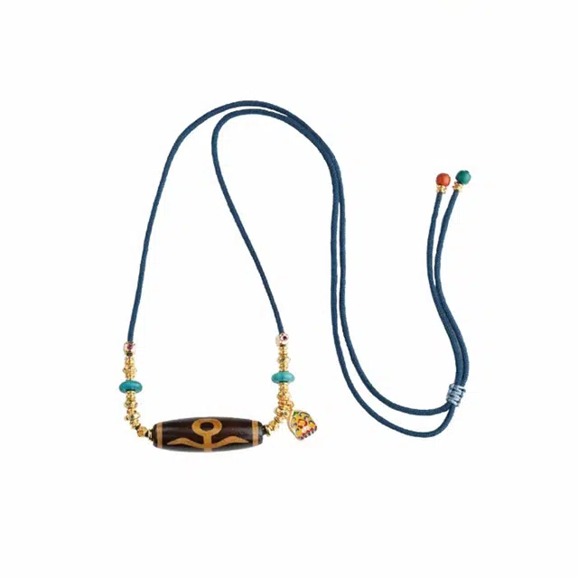 谧月珠宝 藏式天珠 新中式国潮毛衣链手工编织国风小众可调节轻奢高级复古民族风简约百搭好运 玛瑙 项链 男女同款情侣款