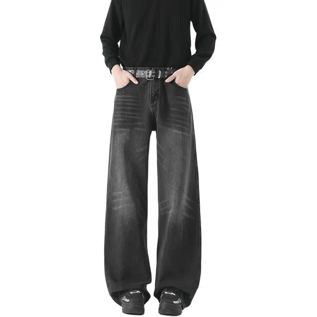 宝米卡 美式潮牌宽松复古直筒长裤牛仔裤 男女同款