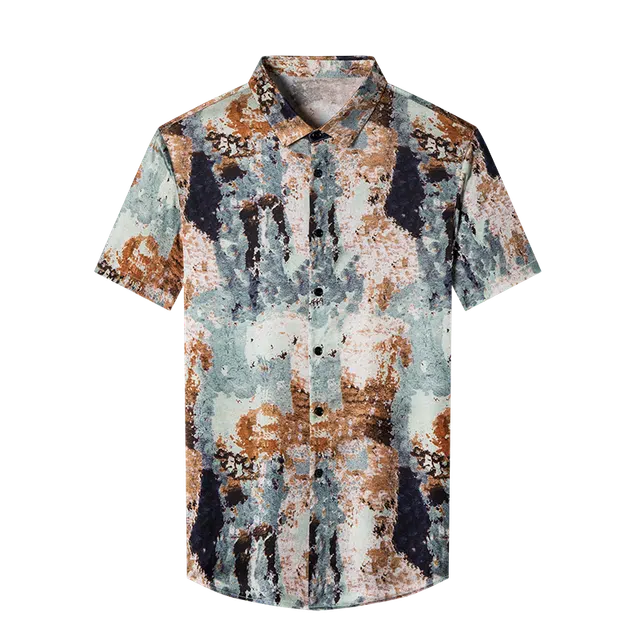 太子龍 高端轻奢侈品牌男装高档桑蚕丝短袖男夏季中年爸爸真丝衬衣衬衫 男款