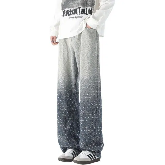 宝米卡 渐变宽松直筒舒适百搭休闲牛仔裤 男女同款