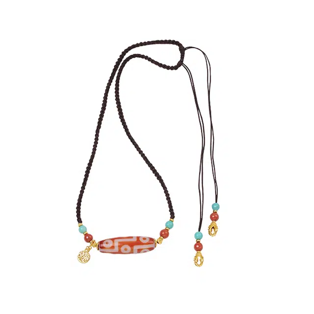 玉临门 国潮民族风红肉九眼天珠守护 玛瑙 玉石项链 男女同款情侣款