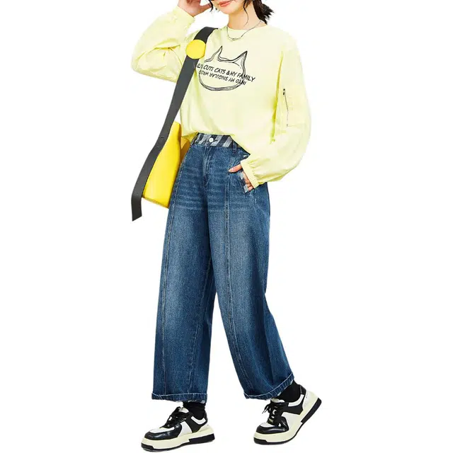 木果果木 梨型身材哈伦裤小个子中腰长裤牛仔裤 女款 牛仔蓝