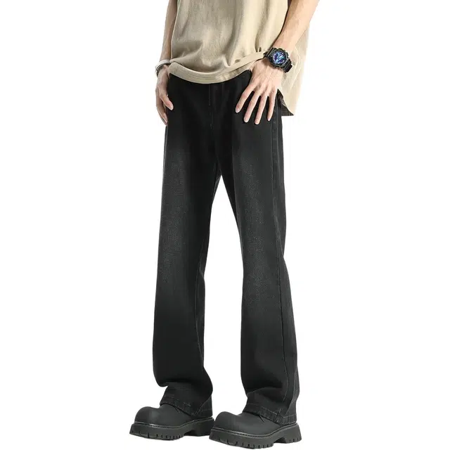 八哥 美式独特个性高街休闲重工水洗废土风做旧垂感微弹中腰日常通勤百搭基础款时尚潮流简约舒适长裤牛仔裤 男女同款