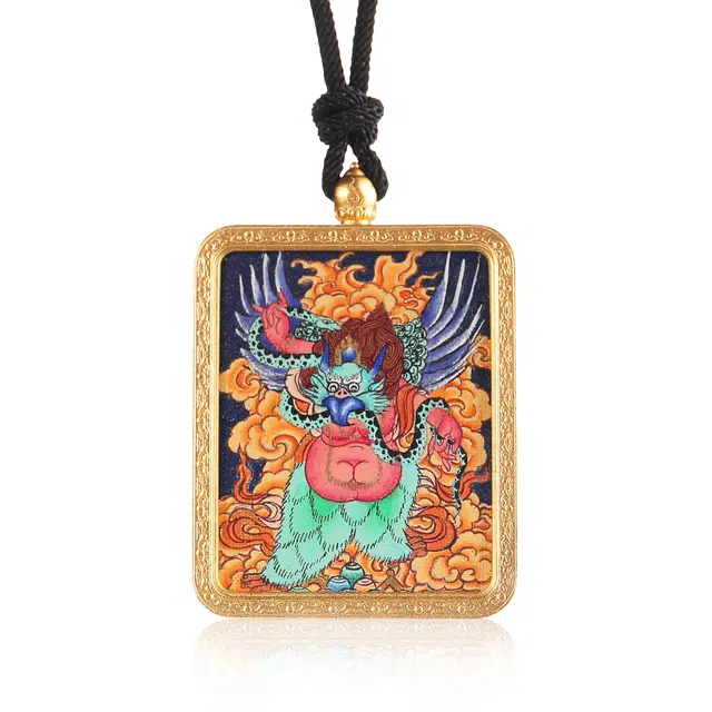 喃呢 精工手绘藏式热贡唐卡扶摇直上金翅大鹏鸟蛇年招财转运来财 新中式国风国潮旺福平安吉祥好运 铜合金 项链 男女同款情侣款