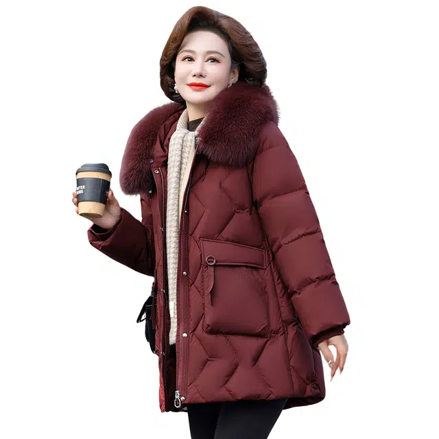 鸭鸭 毛领冬季加厚纯色休闲百搭连帽时尚长袖羽绒服 女款