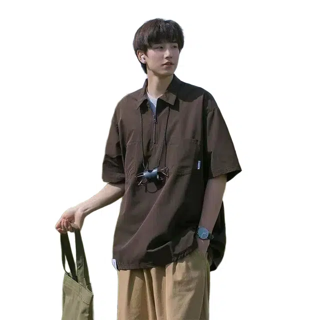 一碗士多 潮流美式潮牌复古夏季短袖衬衫 男女同款