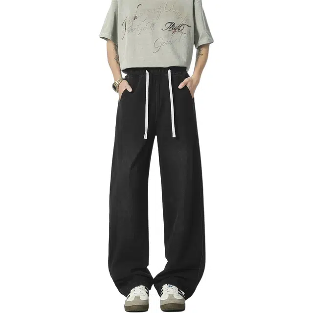 宝米卡 风宽松直筒显瘦百搭工装休闲裤牛仔裤 男女同款