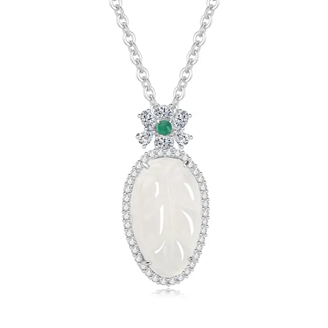 帝苏行 典雅华贵 玉叶如意 新中式国潮 吉祥如意 平安顺遂  简约小众设计 玉髓 项链 女款