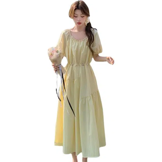 缪斯的诱惑 优雅时尚气质简约清新短袖连衣裙 女款