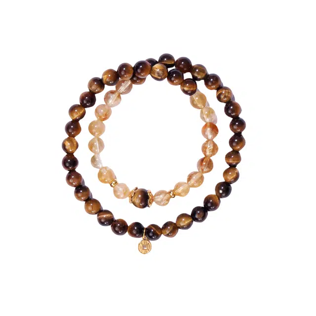 子婳 新中式复古国潮精致招财转运黄水晶双圈叠戴时尚优雅手饰#好运 虎眼石 手串 女款