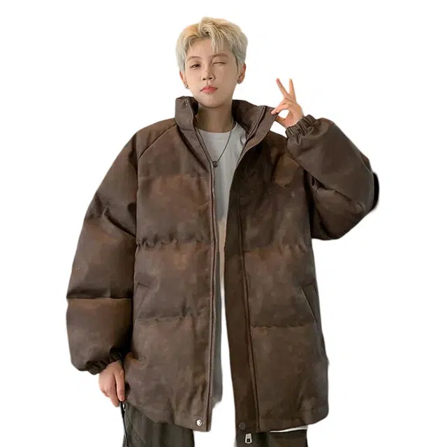 极限涡轮 复古做旧设计钢印宽松面包服棉服 男女同款 咖色