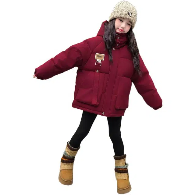 雅鹿棉衣 时尚百搭字母贴标拉链长袖 果酱红 青少年