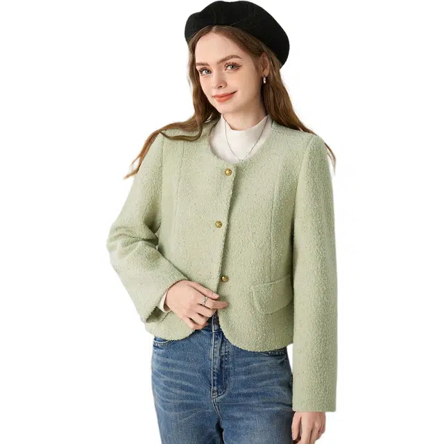 法文箱子 短款圆领简约夹克外套 女款