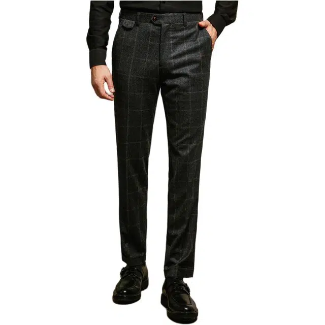 依文 高级感商务直筒格子休闲西装裤 男款 深灰色