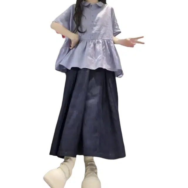 沐晓欣 日系穿搭甜美娃娃领衬衫女夏季小众设计感绝美半身裙两件套装 女款