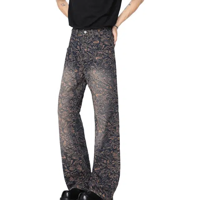 黑马漫画 美式复古时尚百搭简约潮流宽松直筒牛仔裤 男女同款