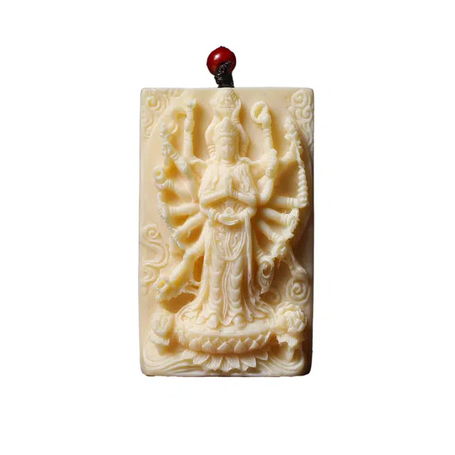 顺丰包邮 灵晔 本命年招财转运平安无事牌八大守护神千手观音雕刻吊坠盘玩把件挂件车挂文玩饰品工艺品再造 象牙果 项链 男女同款情侣款