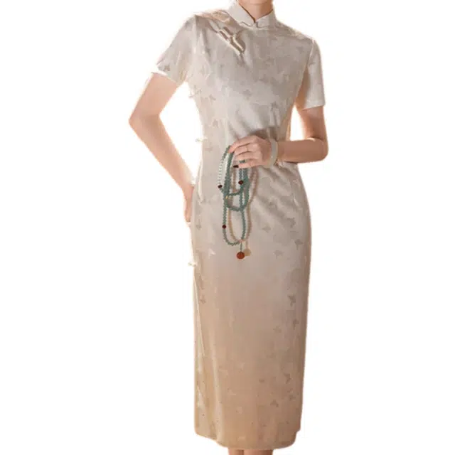 丝絮丝绸 改良旗袍裙小个子复古高级感日常高端气质短袖连衣裙 女款