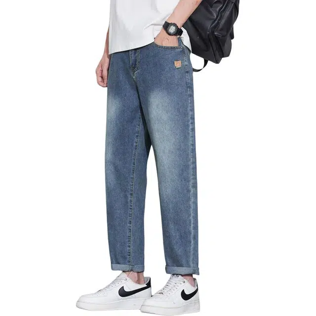 协协乐 宽松直筒美式复古设计感潮牌水洗复古休闲长裤子牛仔裤 男款