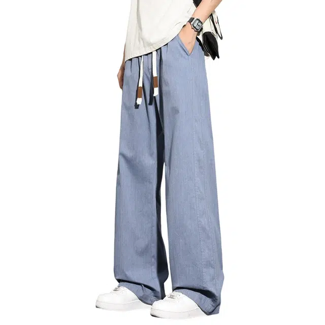 顶峰保罗 无性别主义冰丝薄款轻薄凉感宽松直筒裤子美式潮流垂感休闲长裤时尚百搭水洗做旧牛仔裤 男女同款